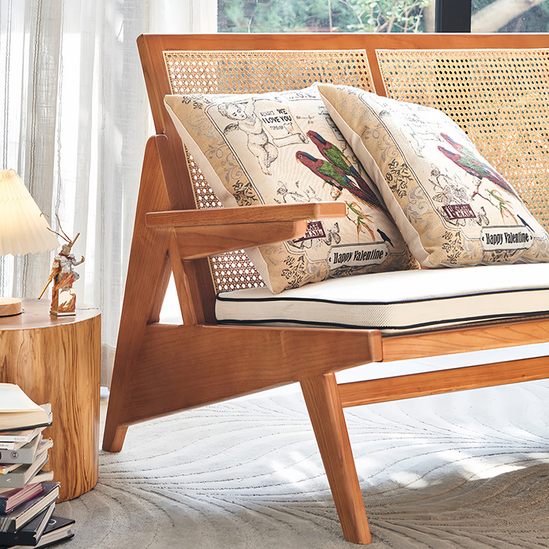 Nordic rattan retro solid wood office lounge sofa